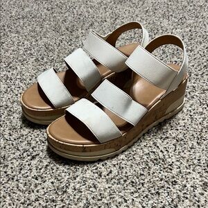 Universal Thread White Triple-Strap Cork Wedge Sandals